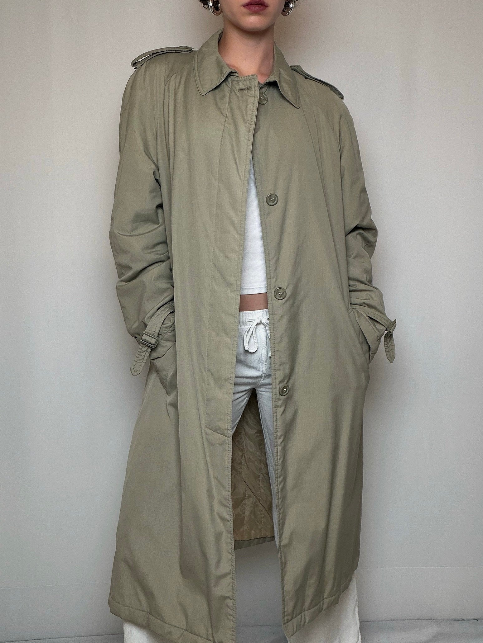 Grüner Trenchcoat in Größe L aus Vintage-Molton