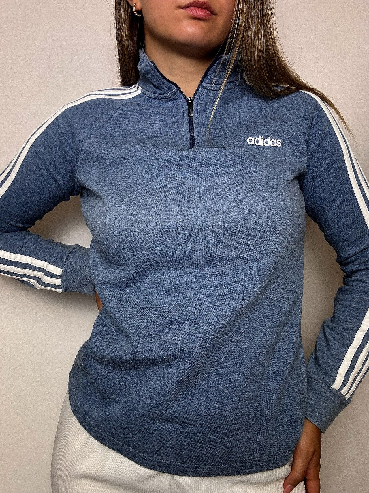 Sweat fitté col cheminé bleu ADIDAS S/M vintage