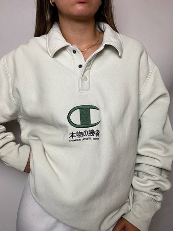 Sweat col chemise vert d'eau CHAMPION M vintage