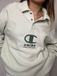 Sweat col chemise vert d'eau CHAMPION M vintage