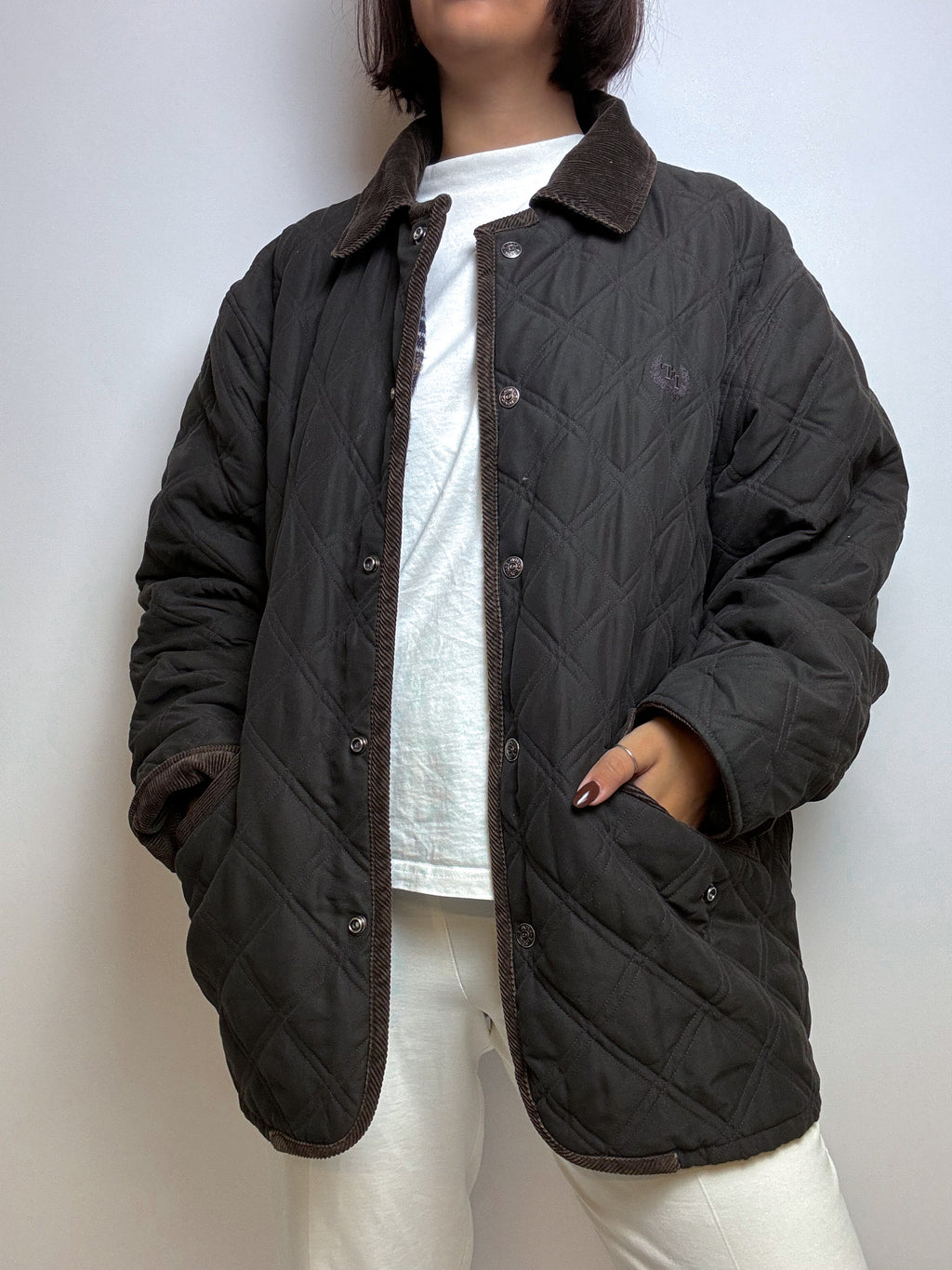Brown quilted jacket lined vintage S/M 