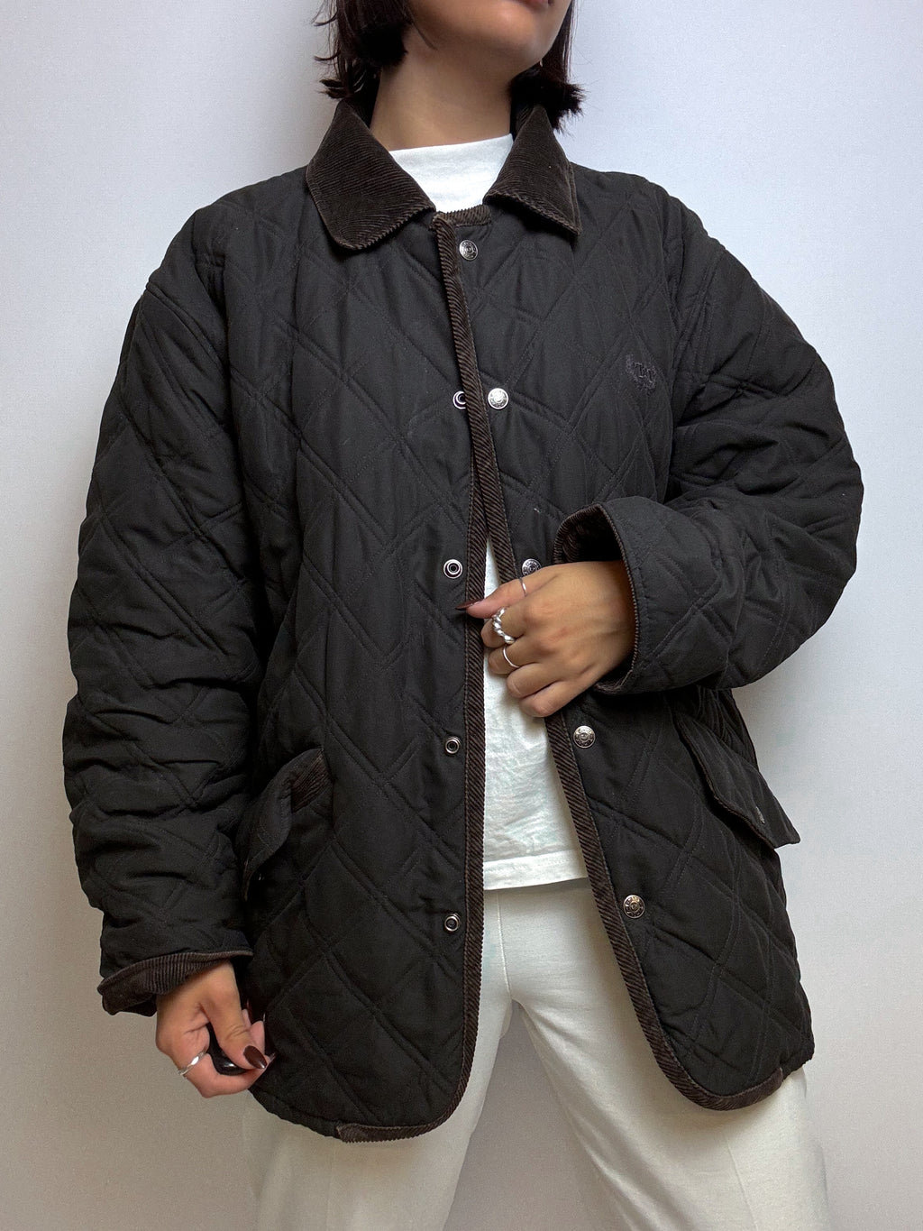 Brown quilted jacket lined vintage S/M 