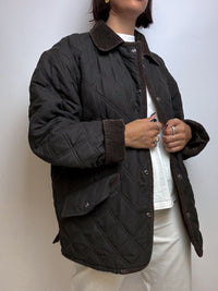 Brown quilted jacket lined vintage S/M 