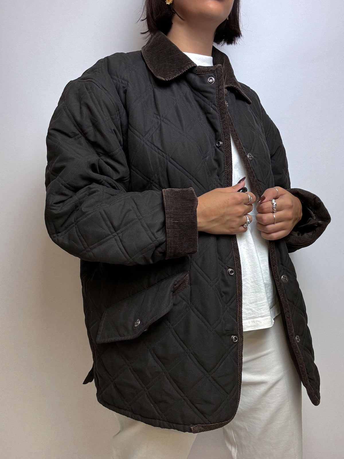 Brown quilted jacket lined vintage S/M 