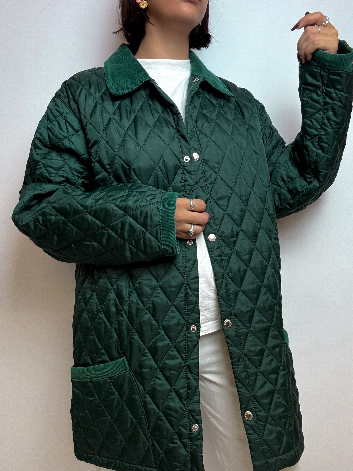 Vintage green quilted jacket L 