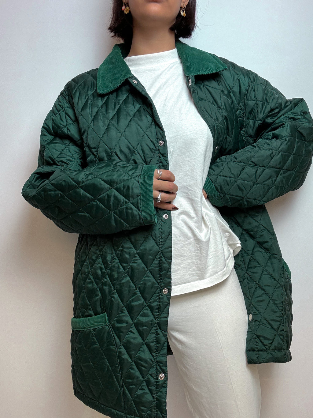 Vintage green quilted jacket L 