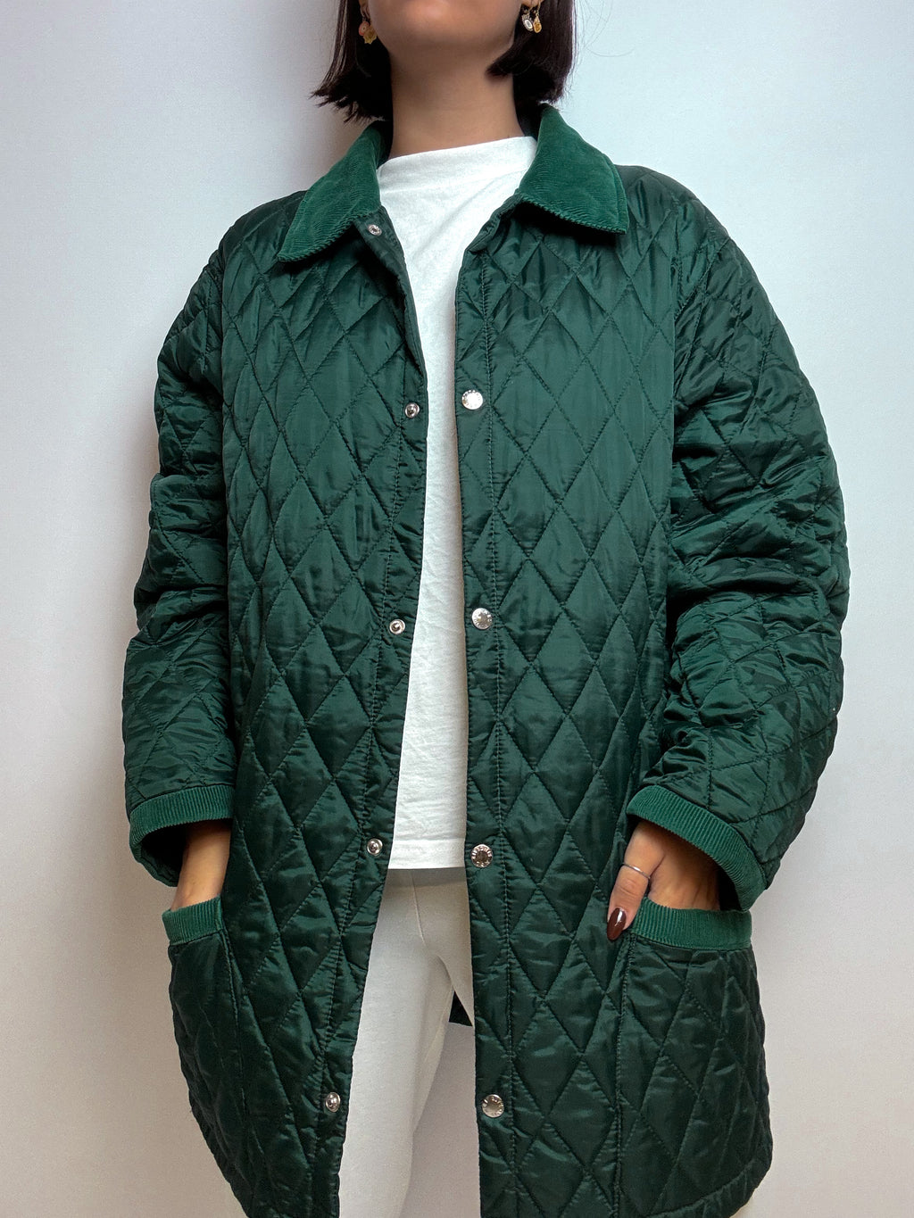 Vintage green quilted jacket L 