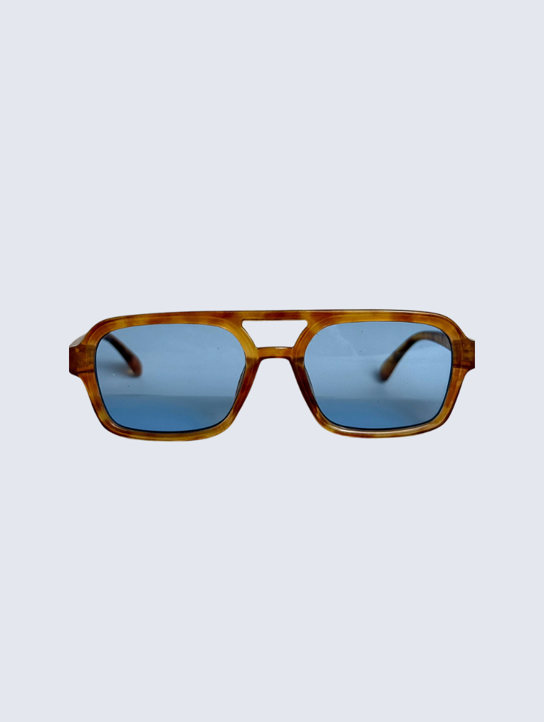 Blue recycled rectangular vintage glasses with blue lenses 