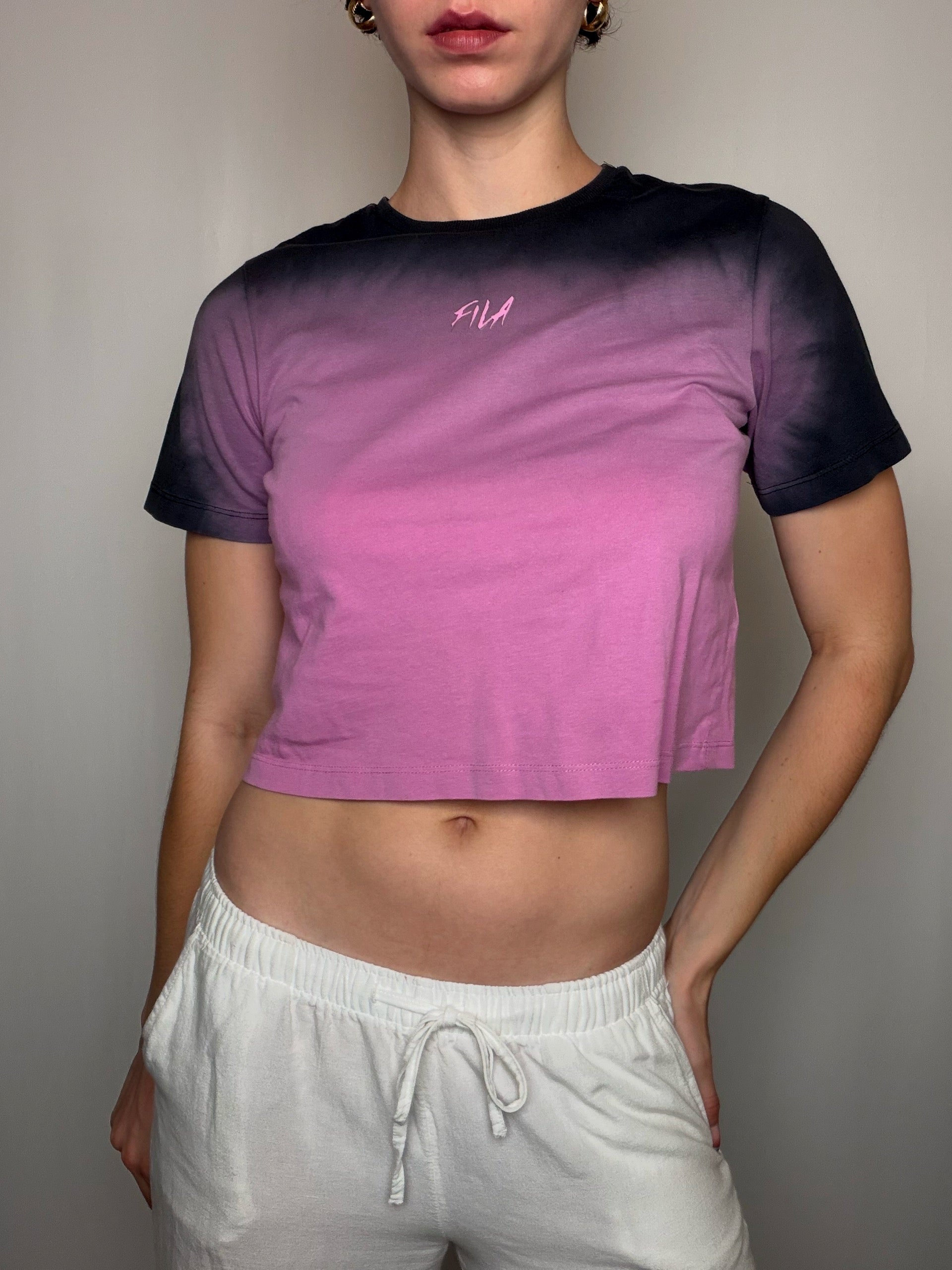 T-shirt court degradé rose Fila S vintage