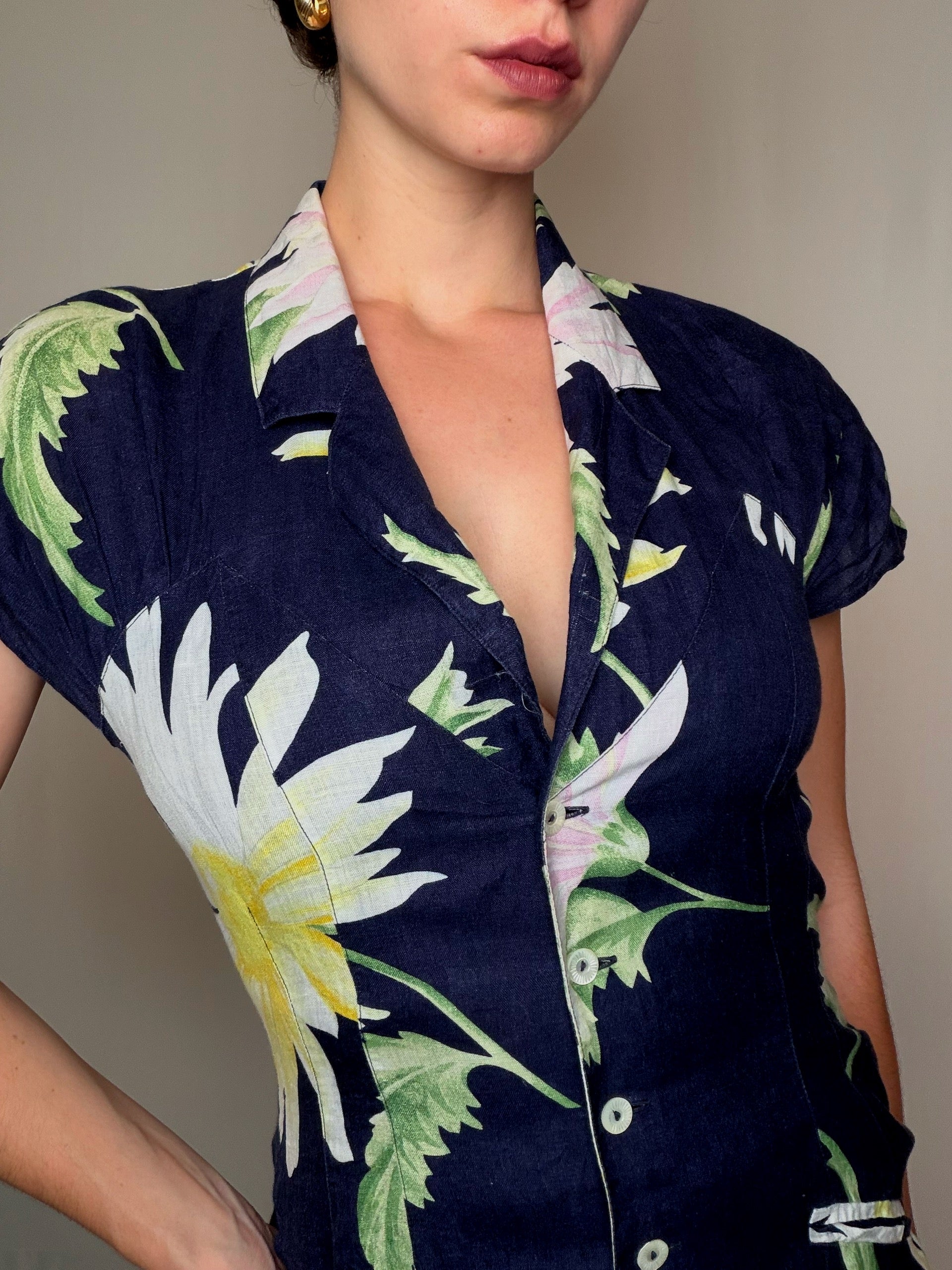 Robe marine en lin S S vintage