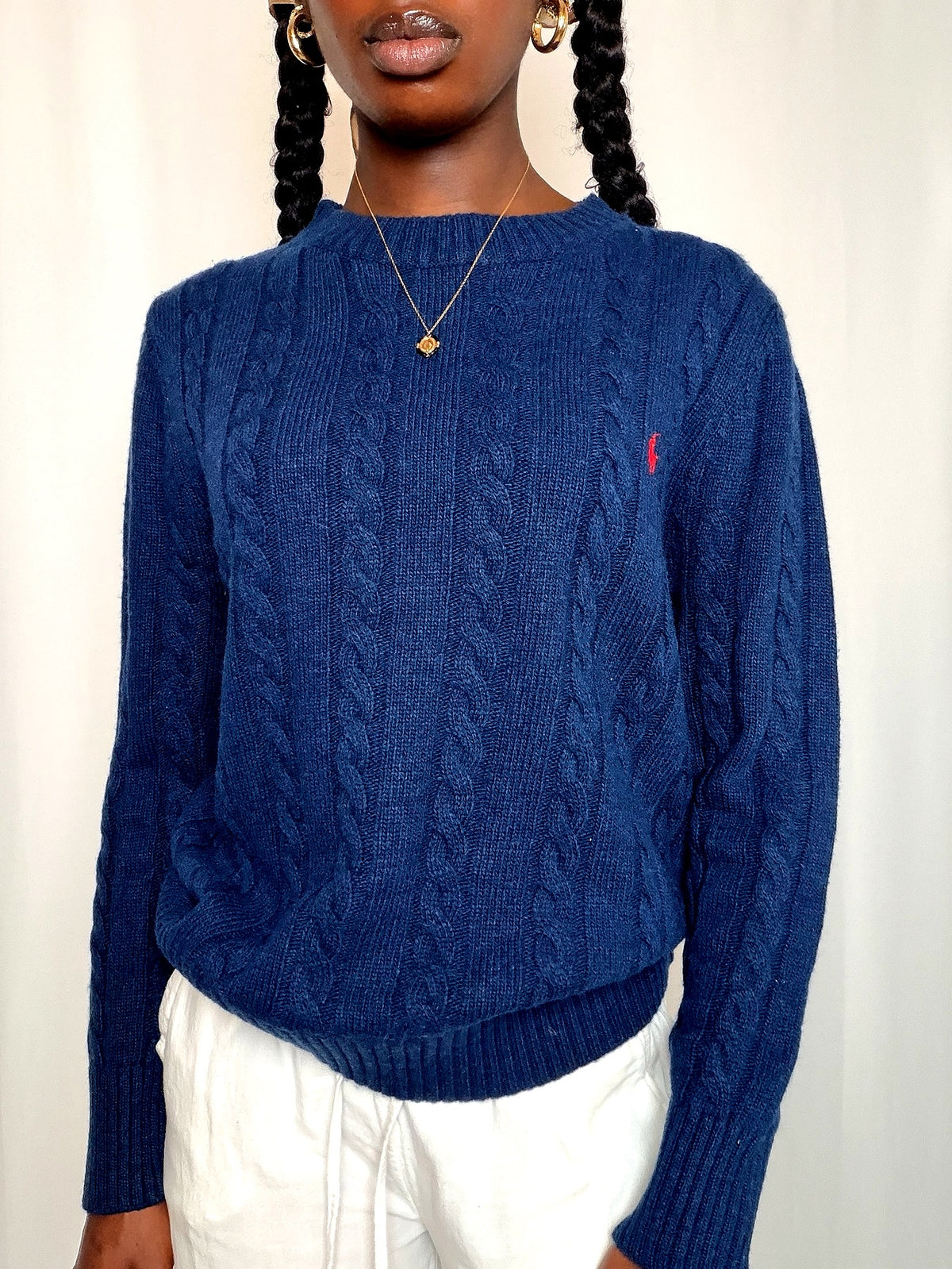 Pull tressé marine Ralph Lauren S vintage
