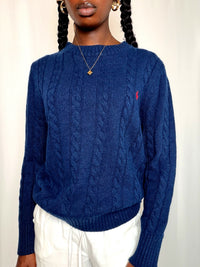 Pull tressé marine Ralph Lauren S vintage