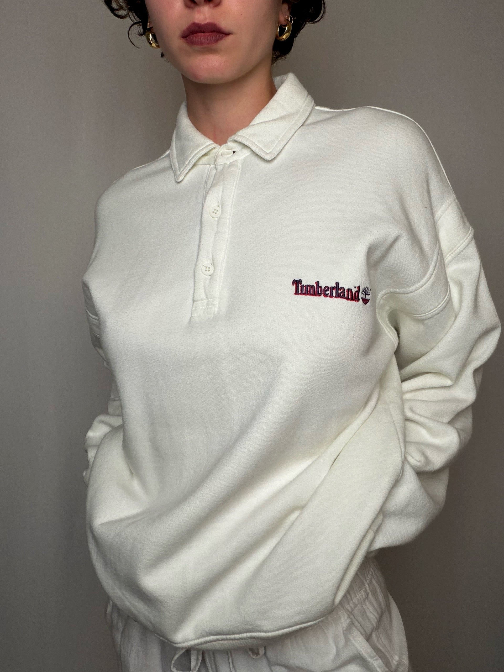 Sweat col polo blanc Timberland L vintage
