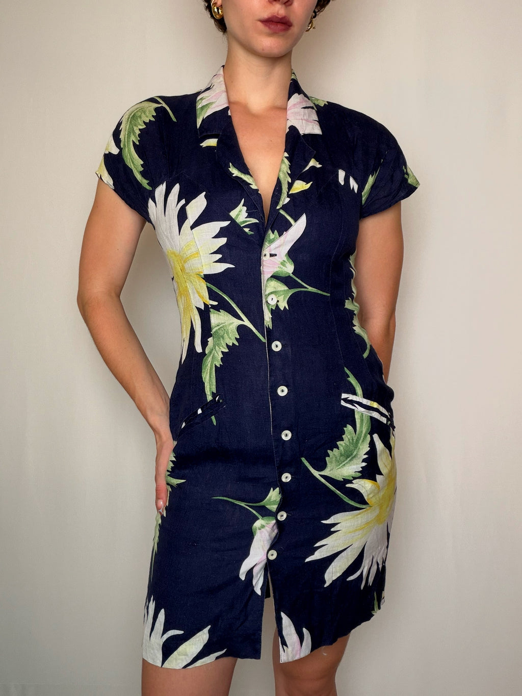 Robe marine en lin S S vintage