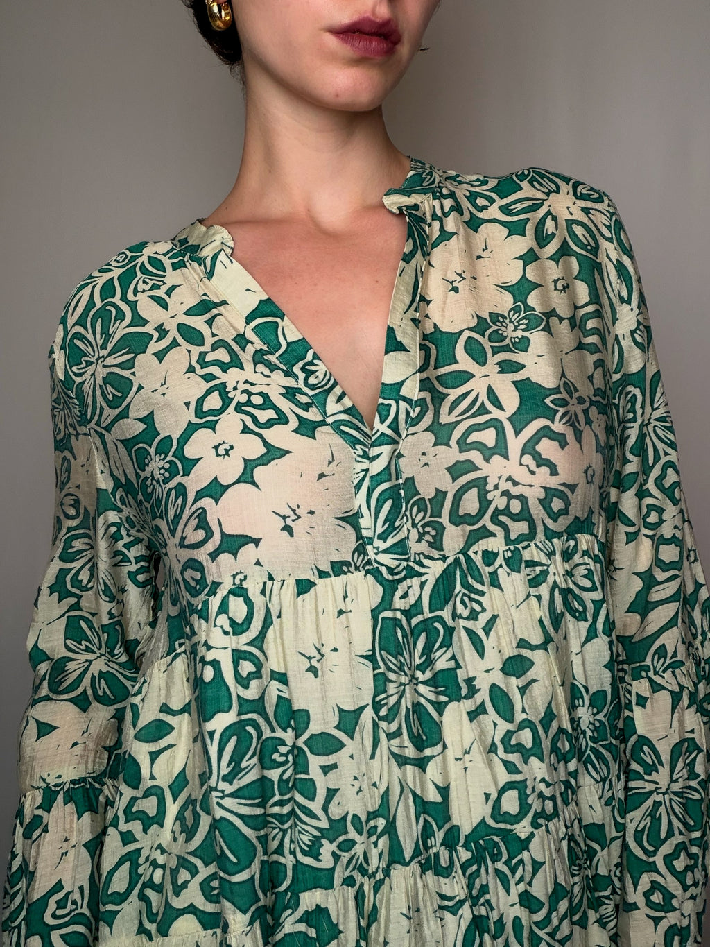 Robe imprimée verte M vintage