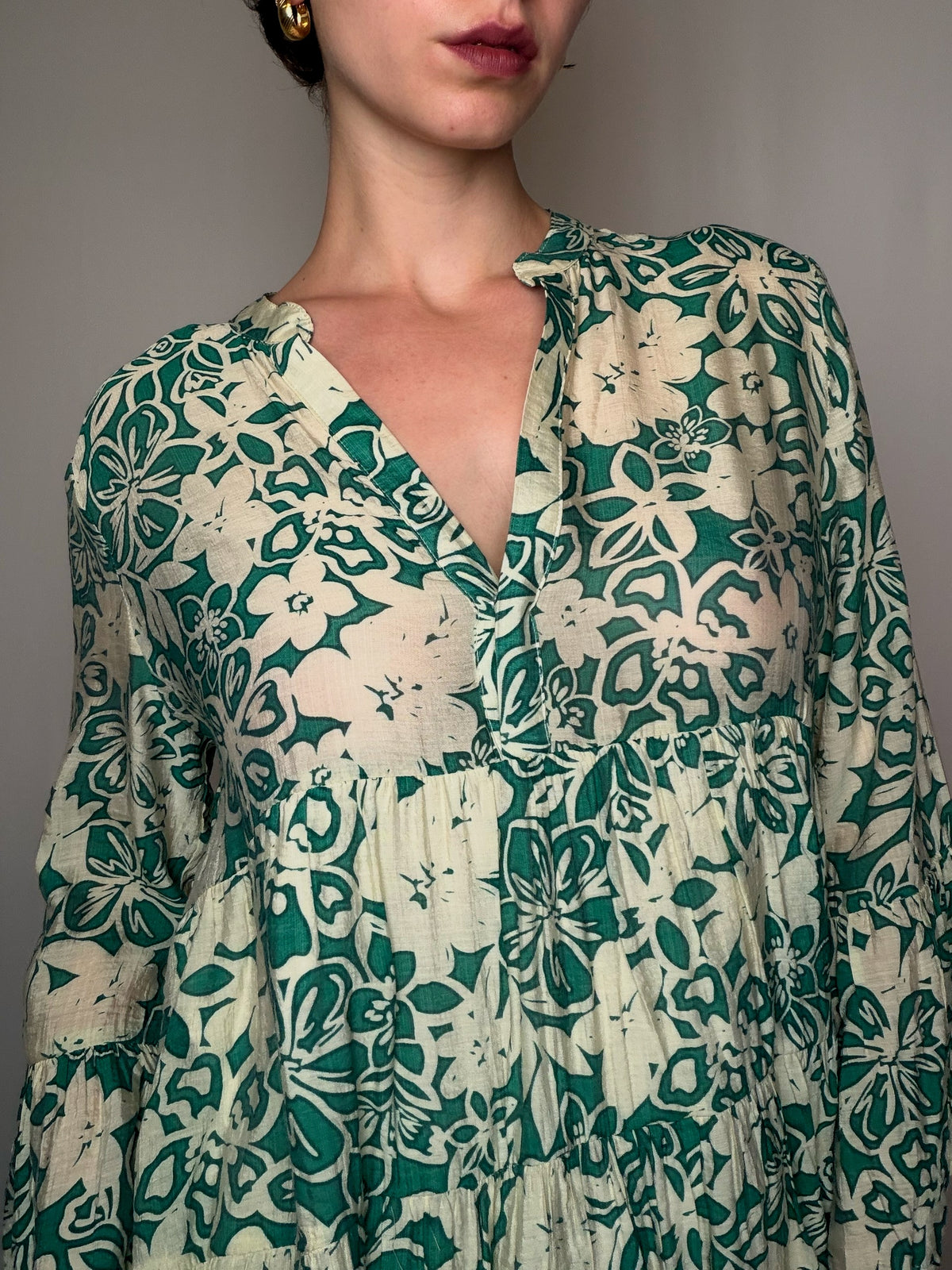 Robe imprimée verte M vintage