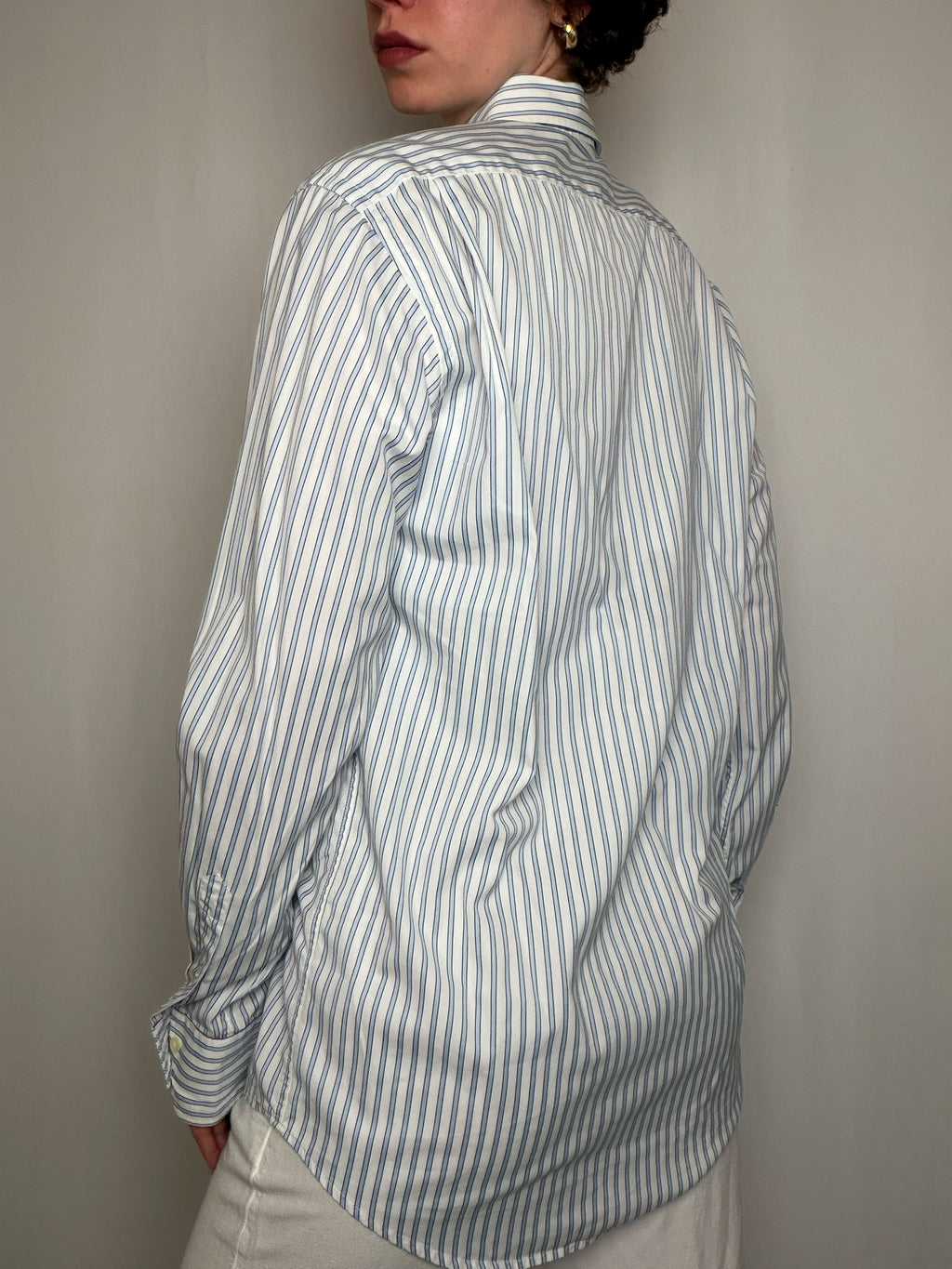 Chemise Rayures Bleu Marine Et Vert Sur Blanc Lacoste S/M vintage