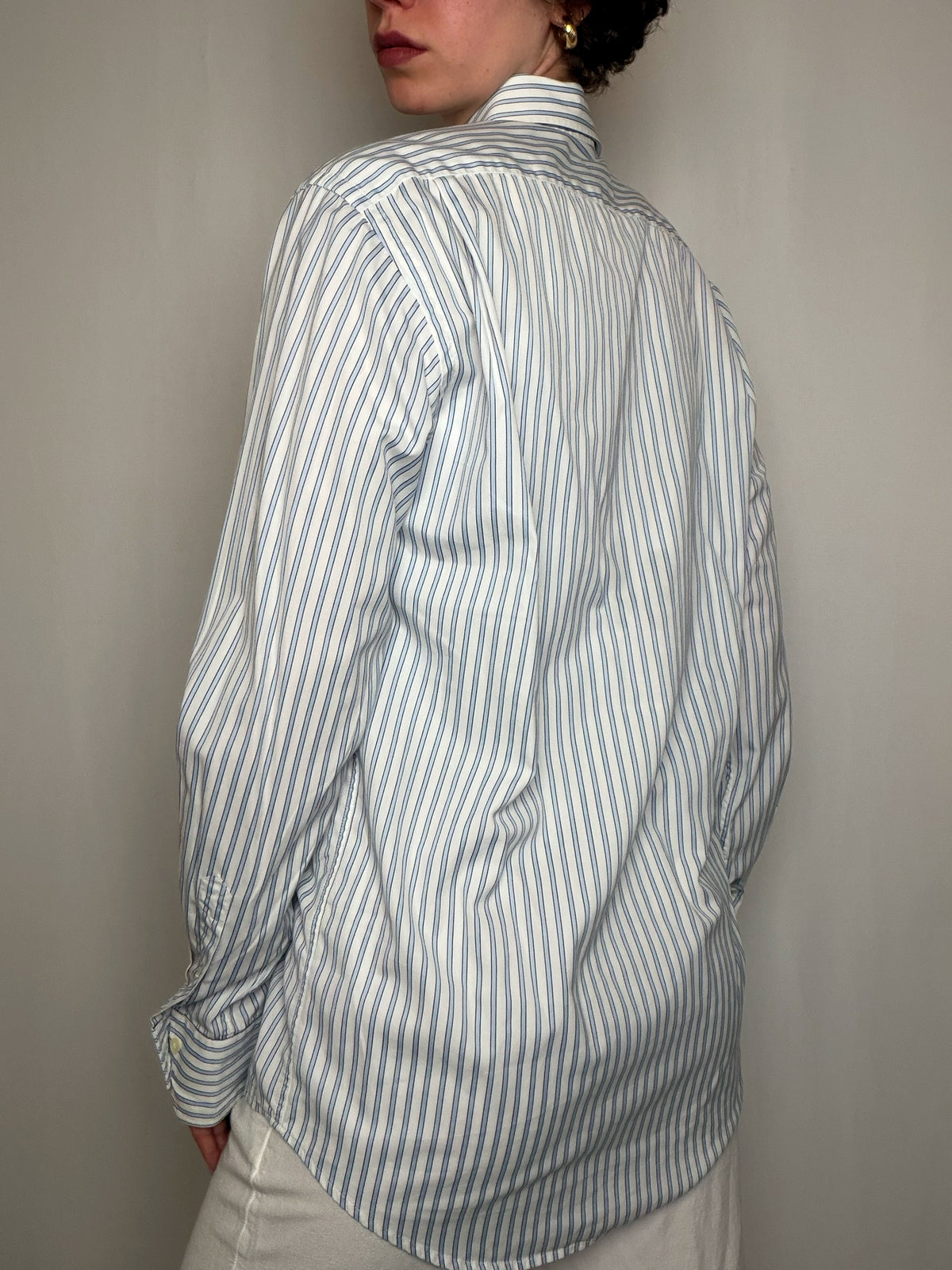 Chemise Rayures Bleu Marine Et Vert Sur Blanc Lacoste S/M vintage