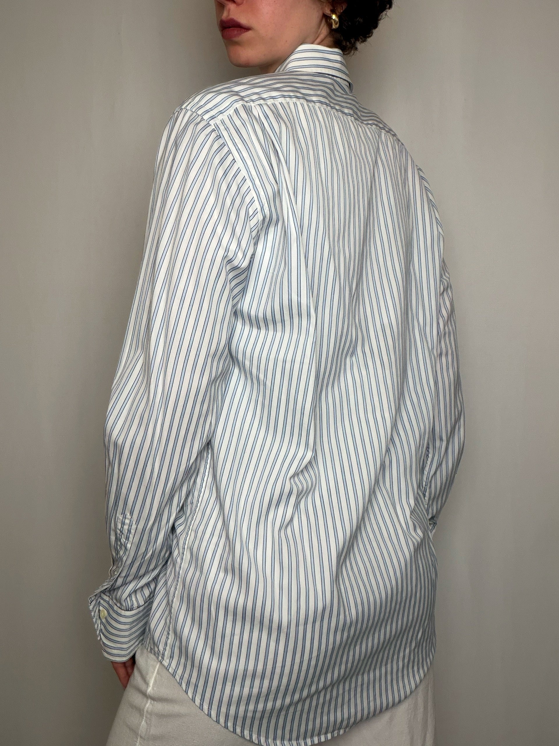 Chemise Rayures Bleu Marine Et Vert Sur Blanc Lacoste S/M vintage