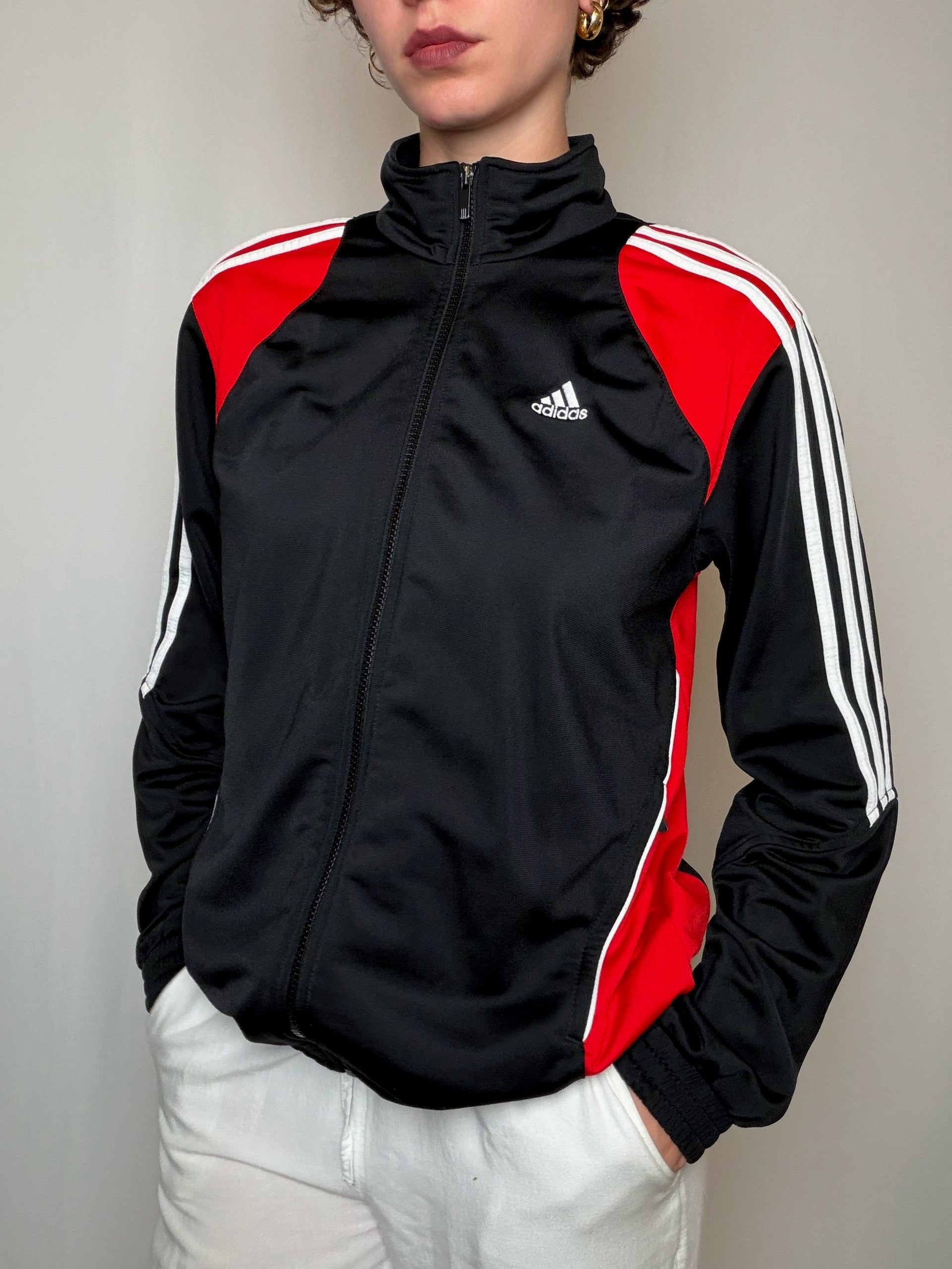 Jacket de sport noir et rouge Adidas XL vintage