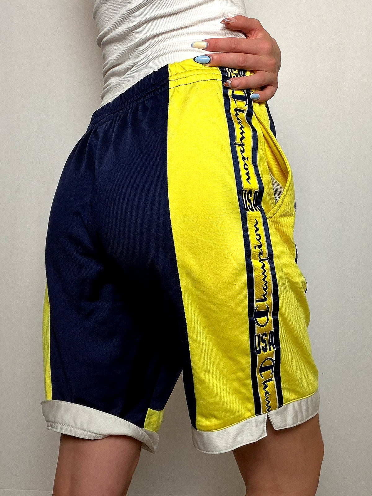 Short de sport Bleu et jaune Champion S vintage