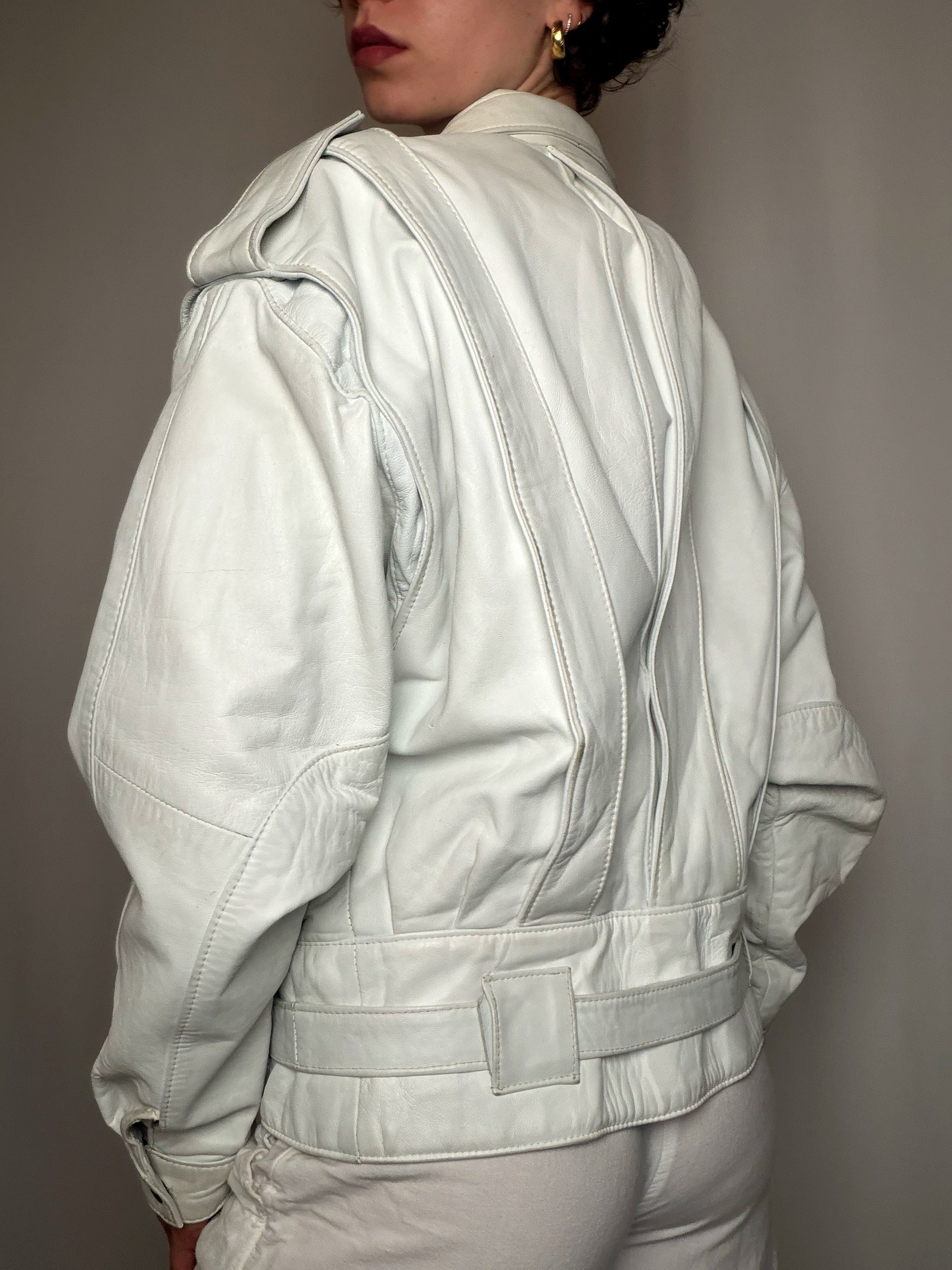 Veste en cuir Blanc Cassé M vintage