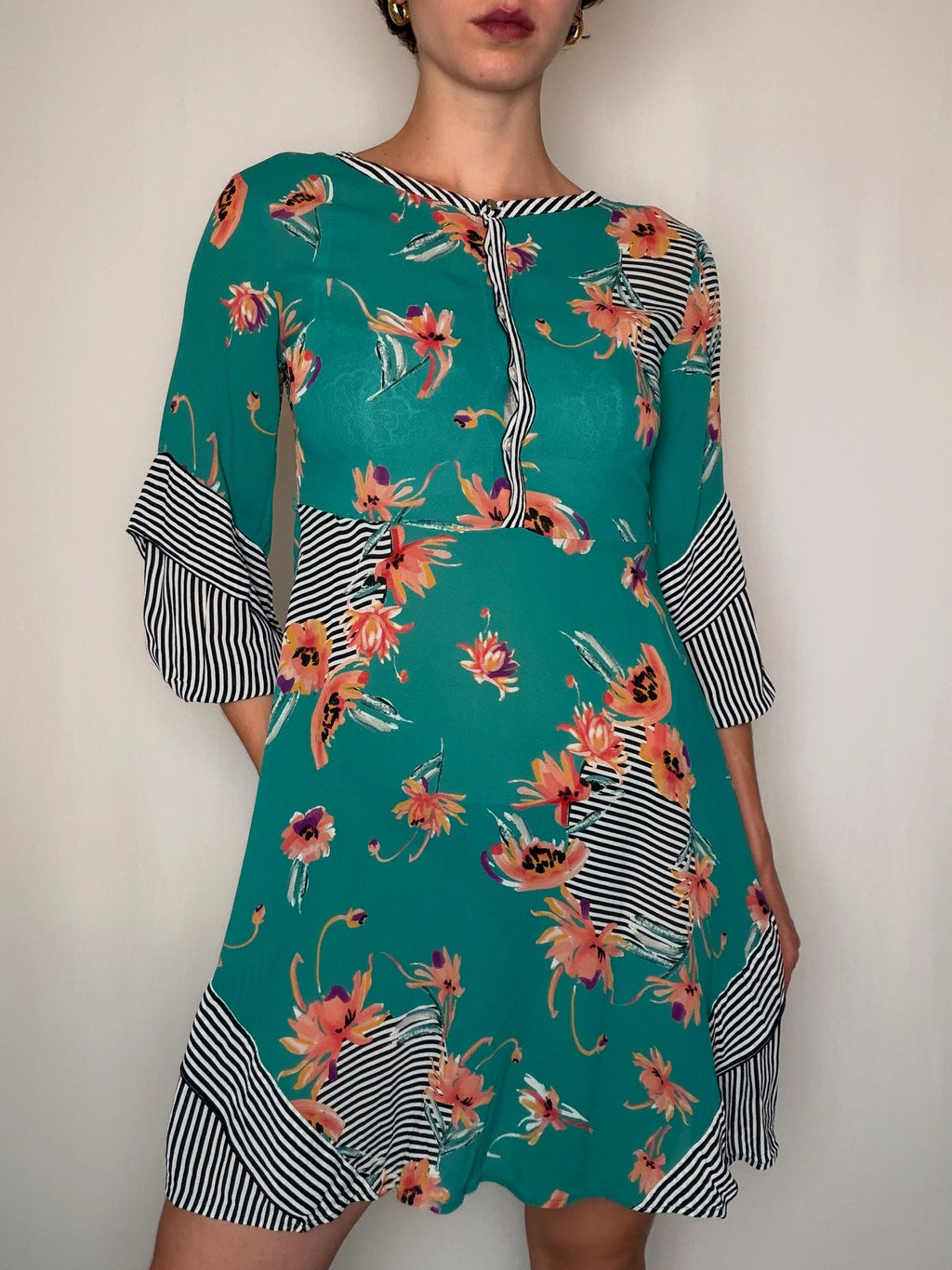 Robe Vert imprimé S/M vintage