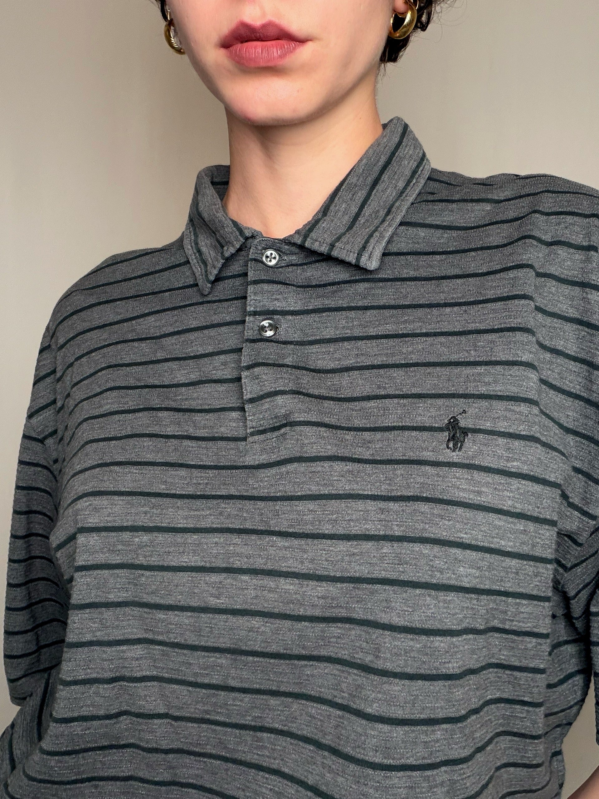 Polo rayé gris Ralph Lauren L vintage