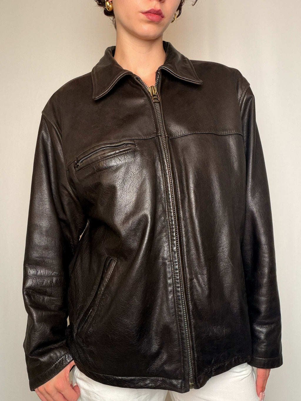 Veste en cuir brune M vintage
