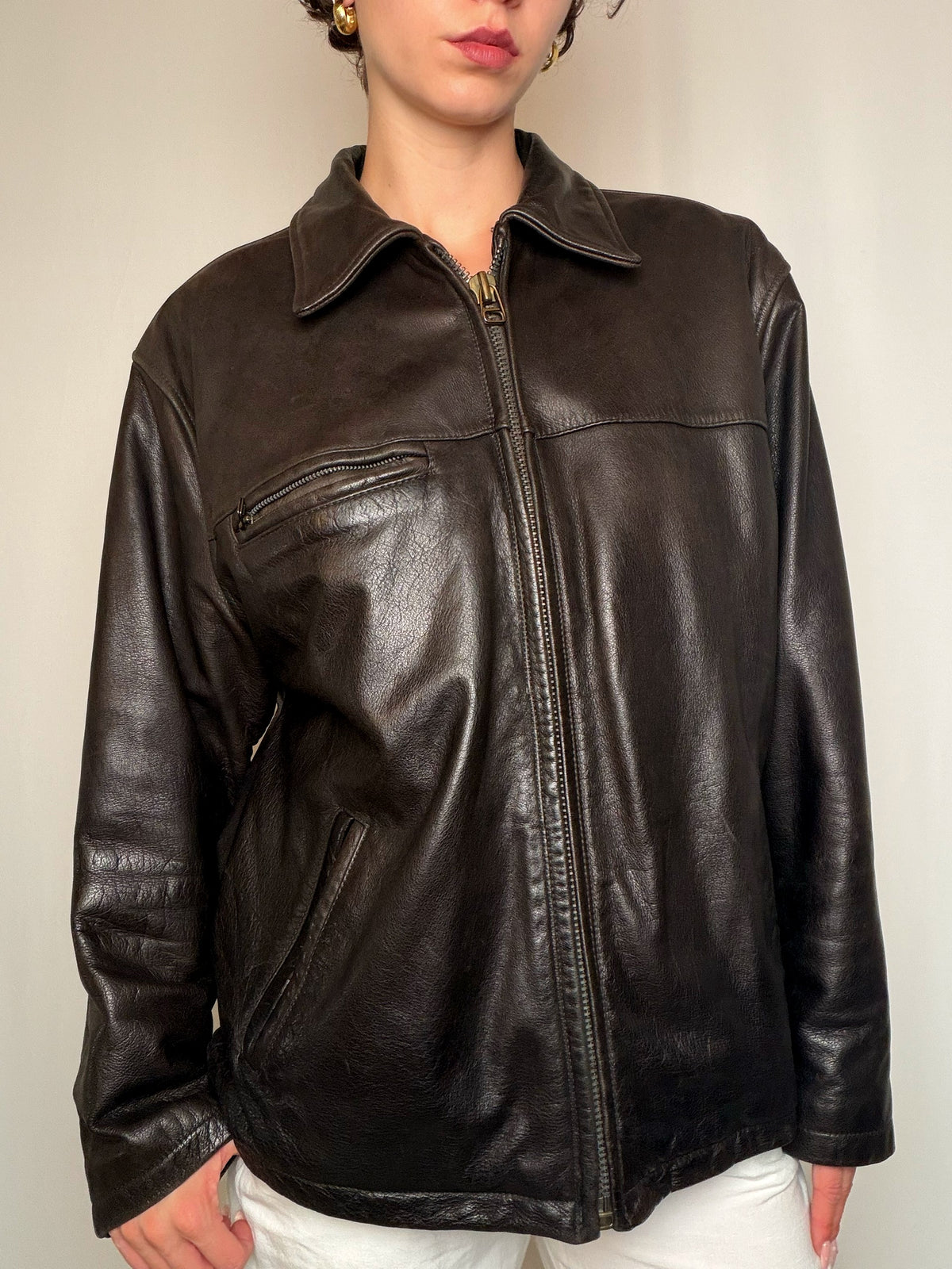 Veste en cuir brune M vintage