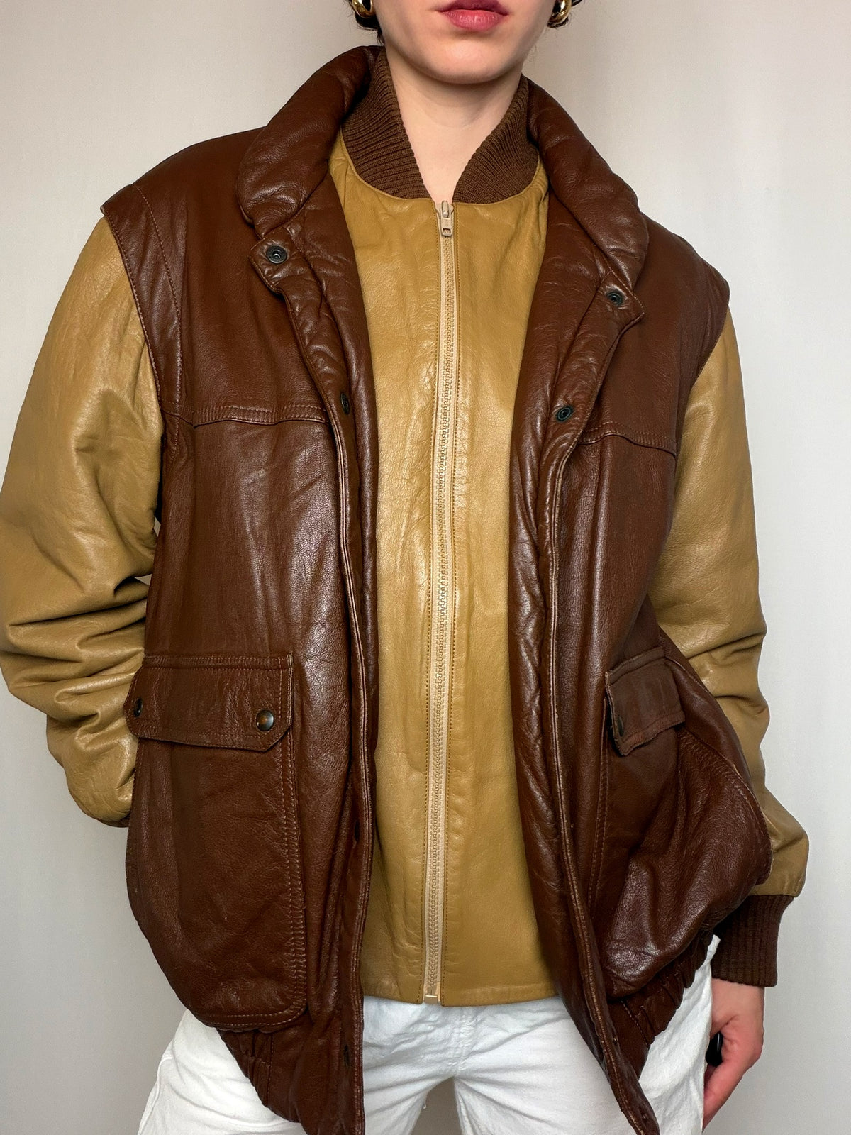 Veste en cuir bicolore M/L vintage