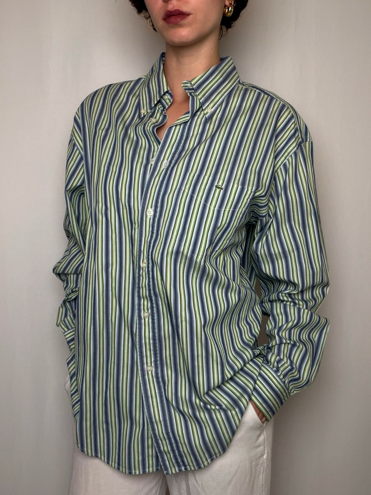 Chemise Rayures Bleu/vert/blanc Lacoste L vintage