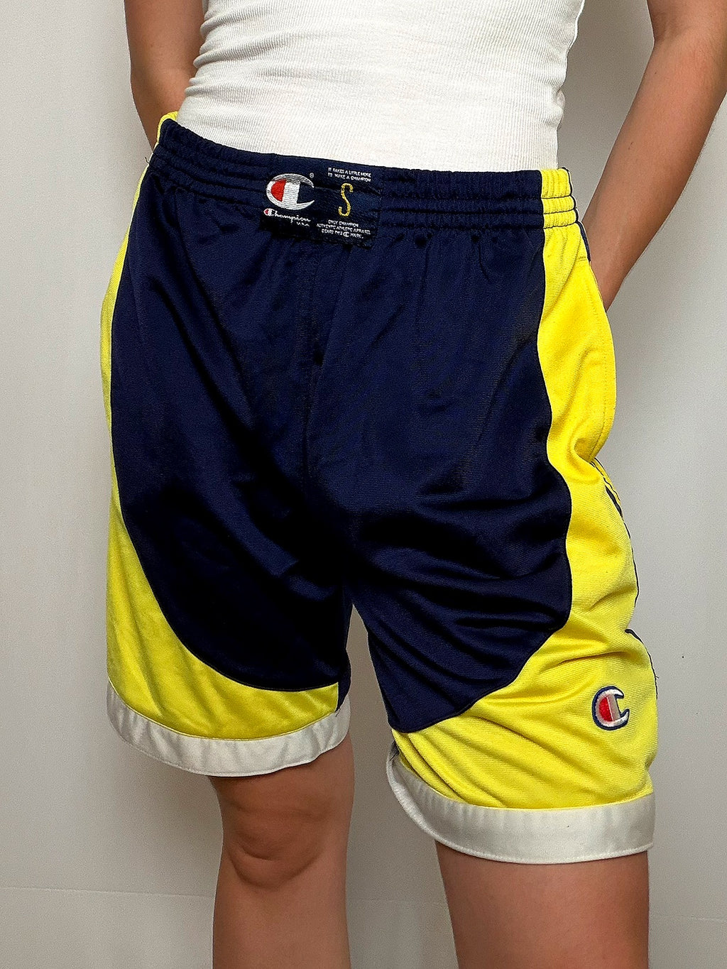 Short de sport Bleu et jaune Champion S vintage
