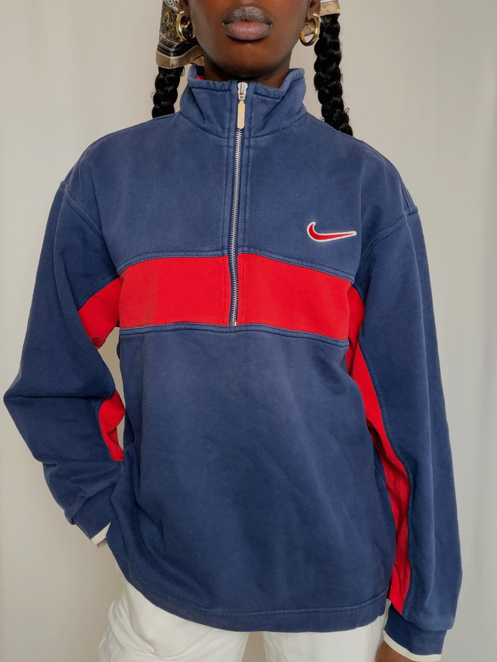 Sweat Bleu Marine Et Rouge Nike S vintage