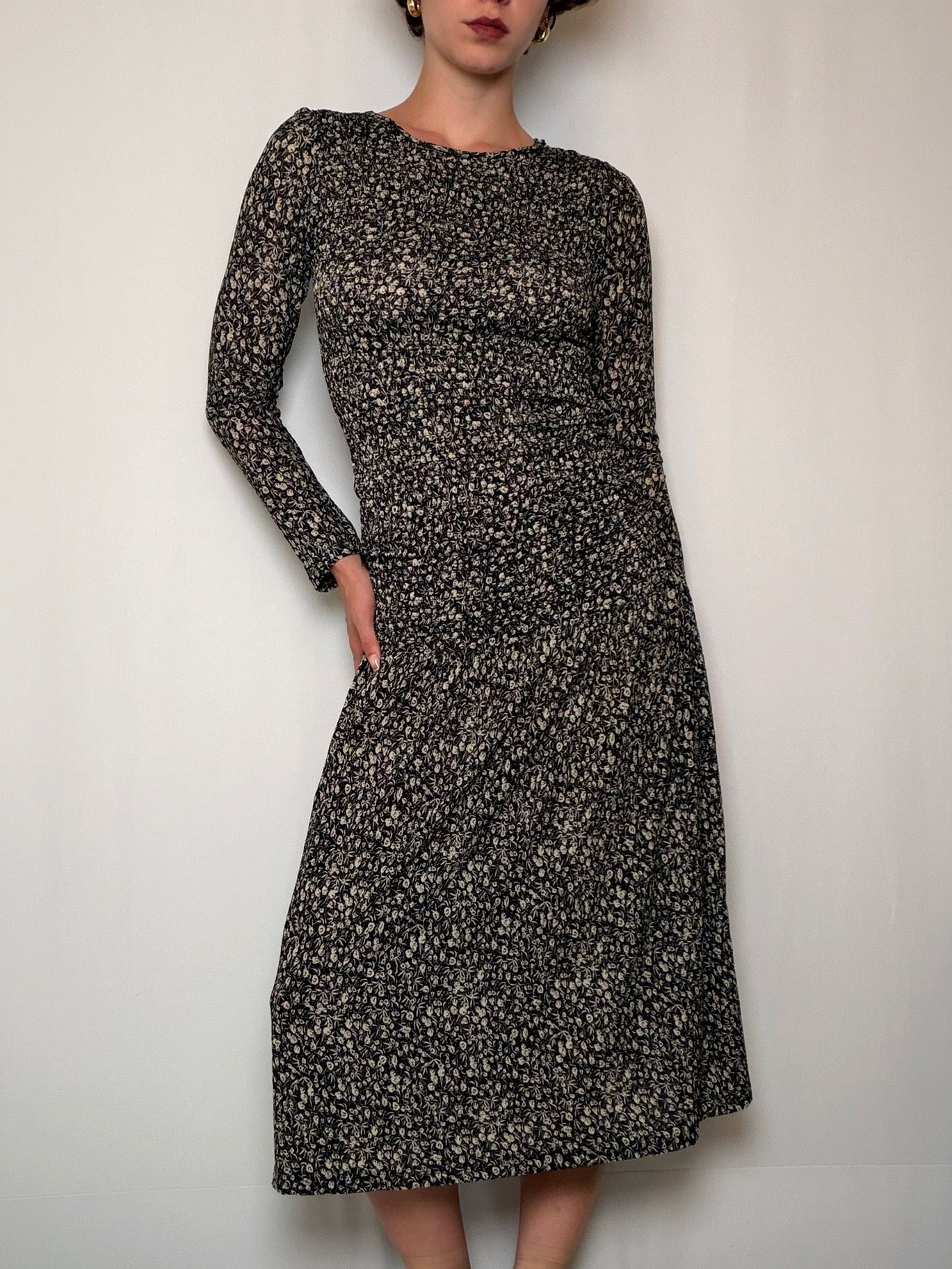 Robe longue smockée à fleurs M/L vintage