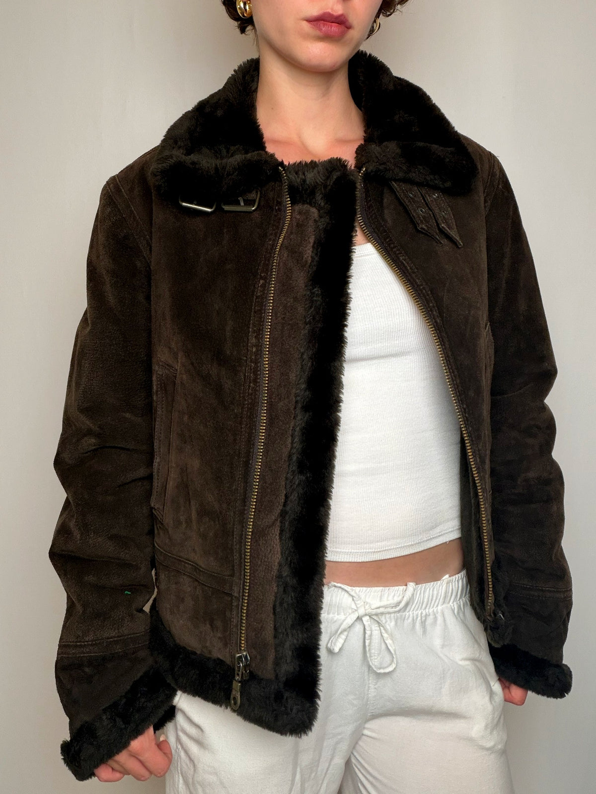Veste aviator en peau brun M/L vintage