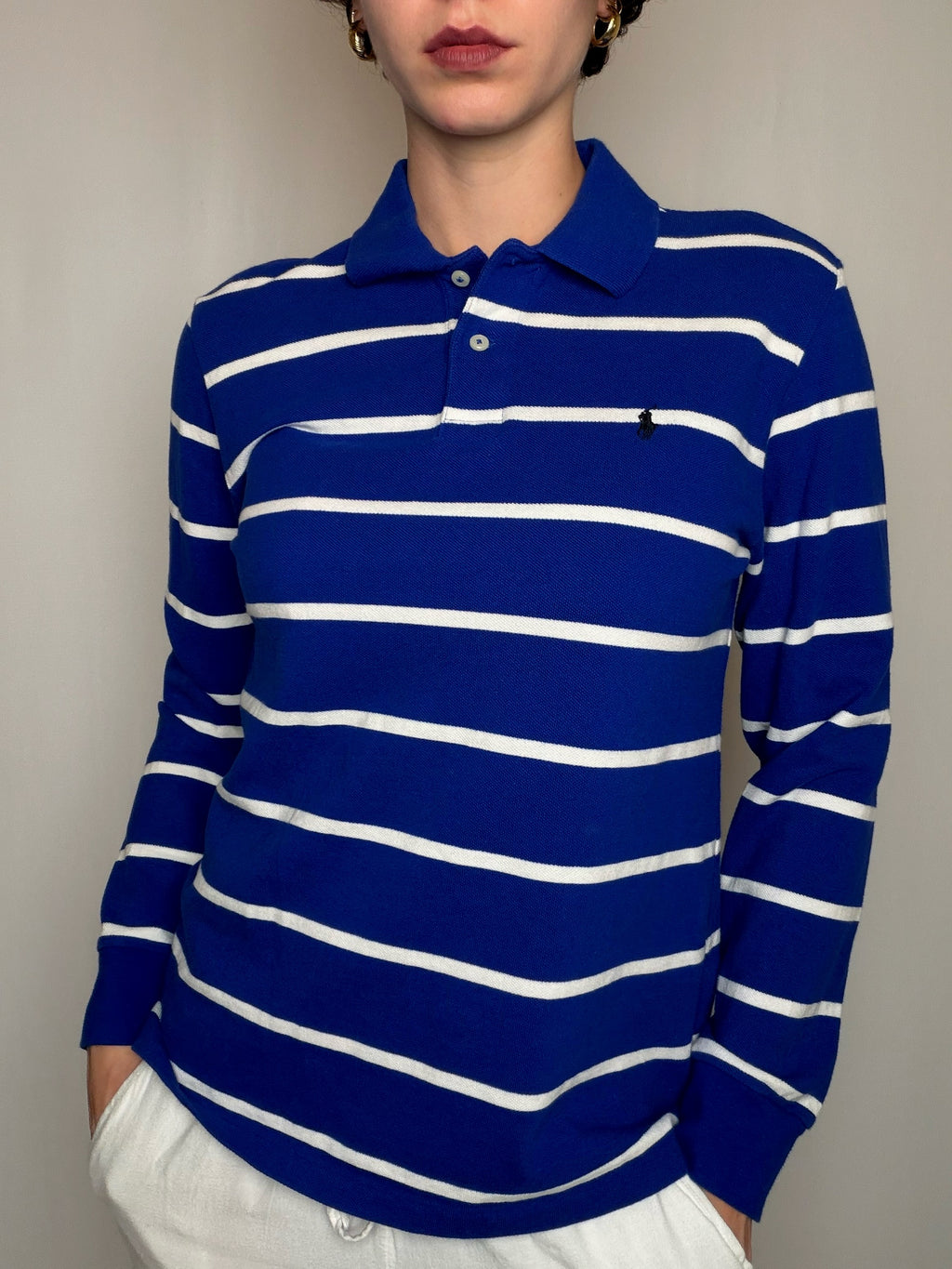Polo rayé bleu et blanc Ralph Lauren S vintage