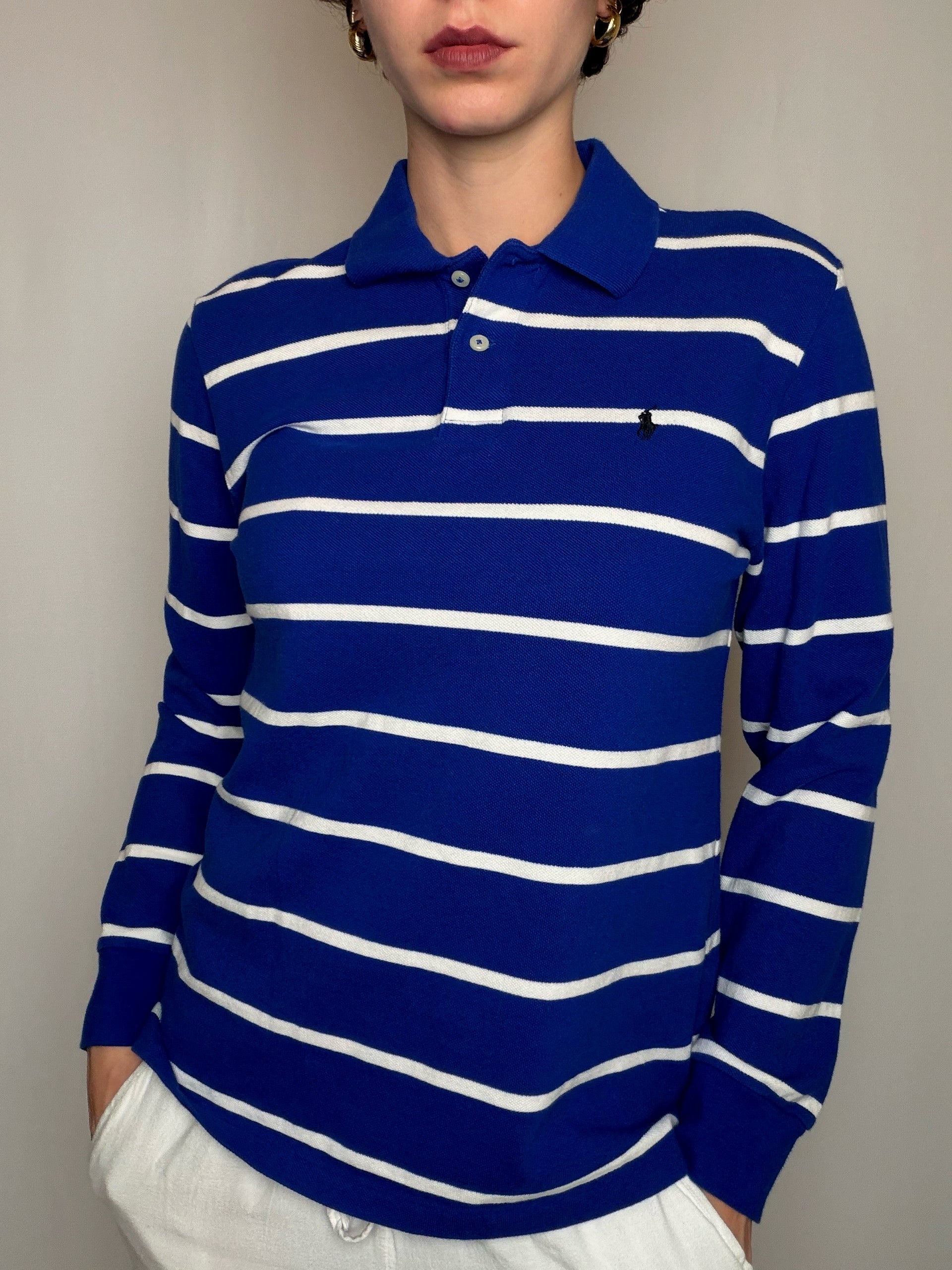 Polo rayé bleu et blanc Ralph Lauren S vintage