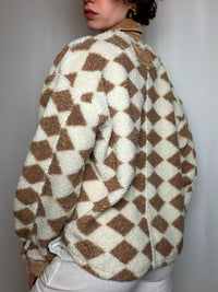 Veste en polaire ecru et brune M vintage
