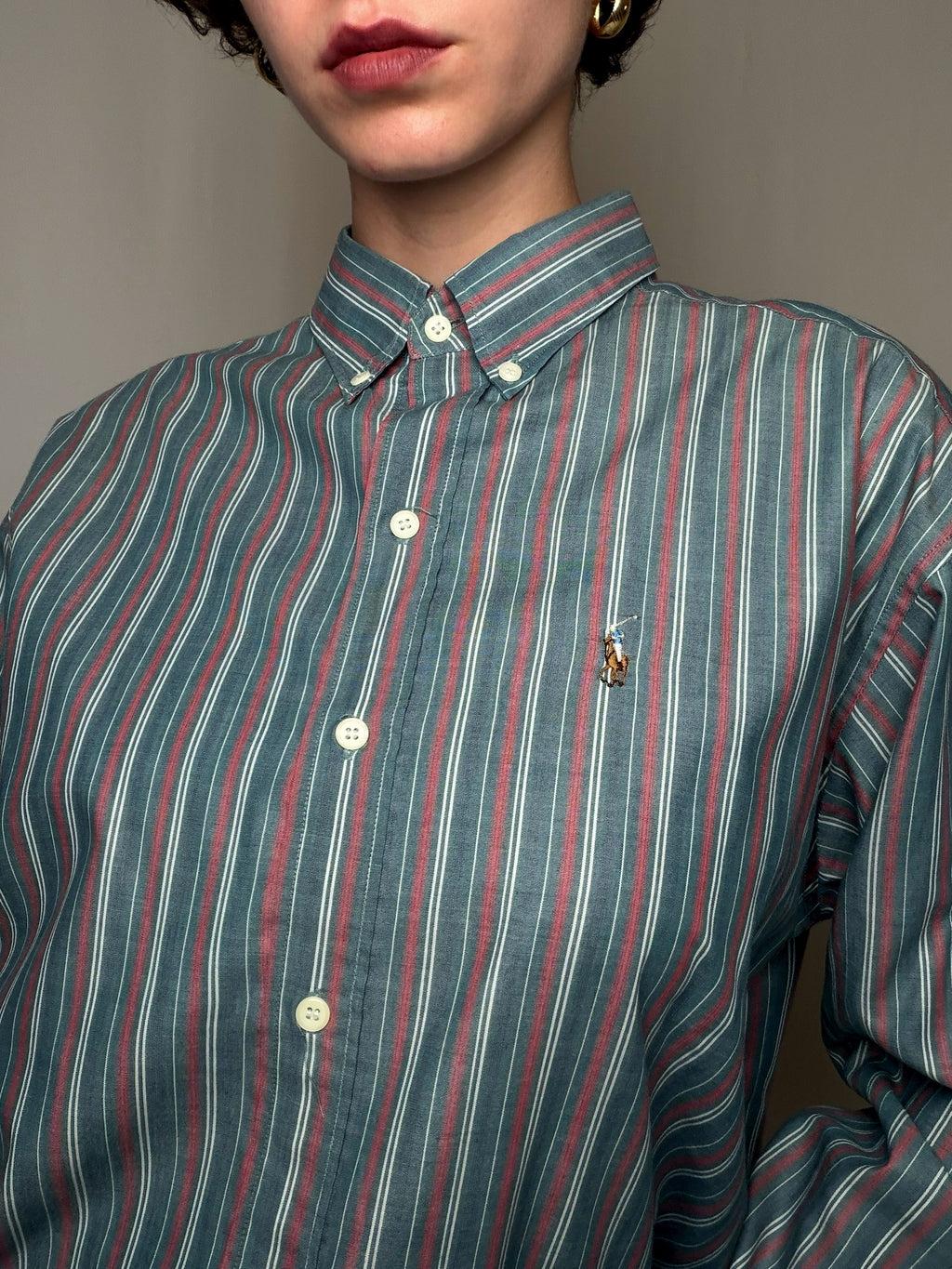 Chemise Rayé Bleu Pétrole / Bordeaux Ralph Lauren M/L vintage