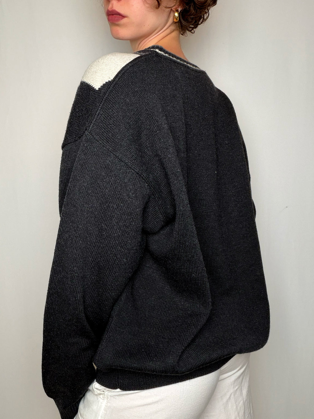 Pull Noir Et Écru XL vintage