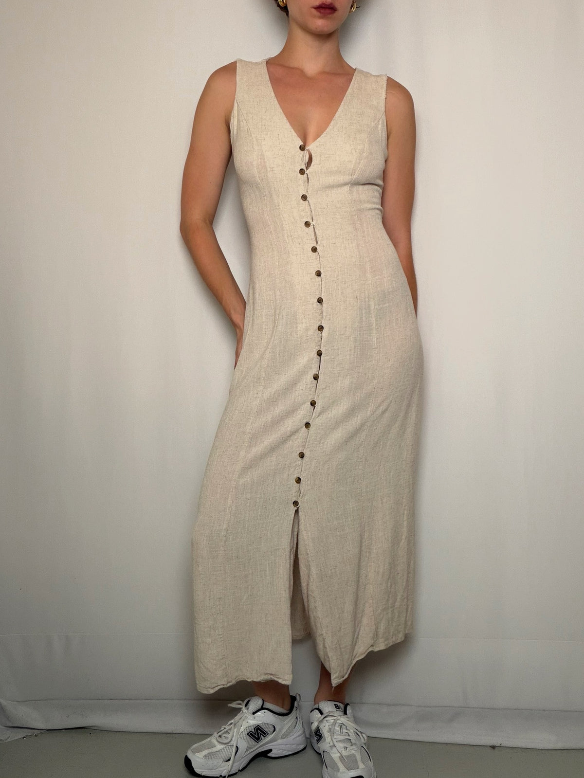 Robe beige en lin S vintage