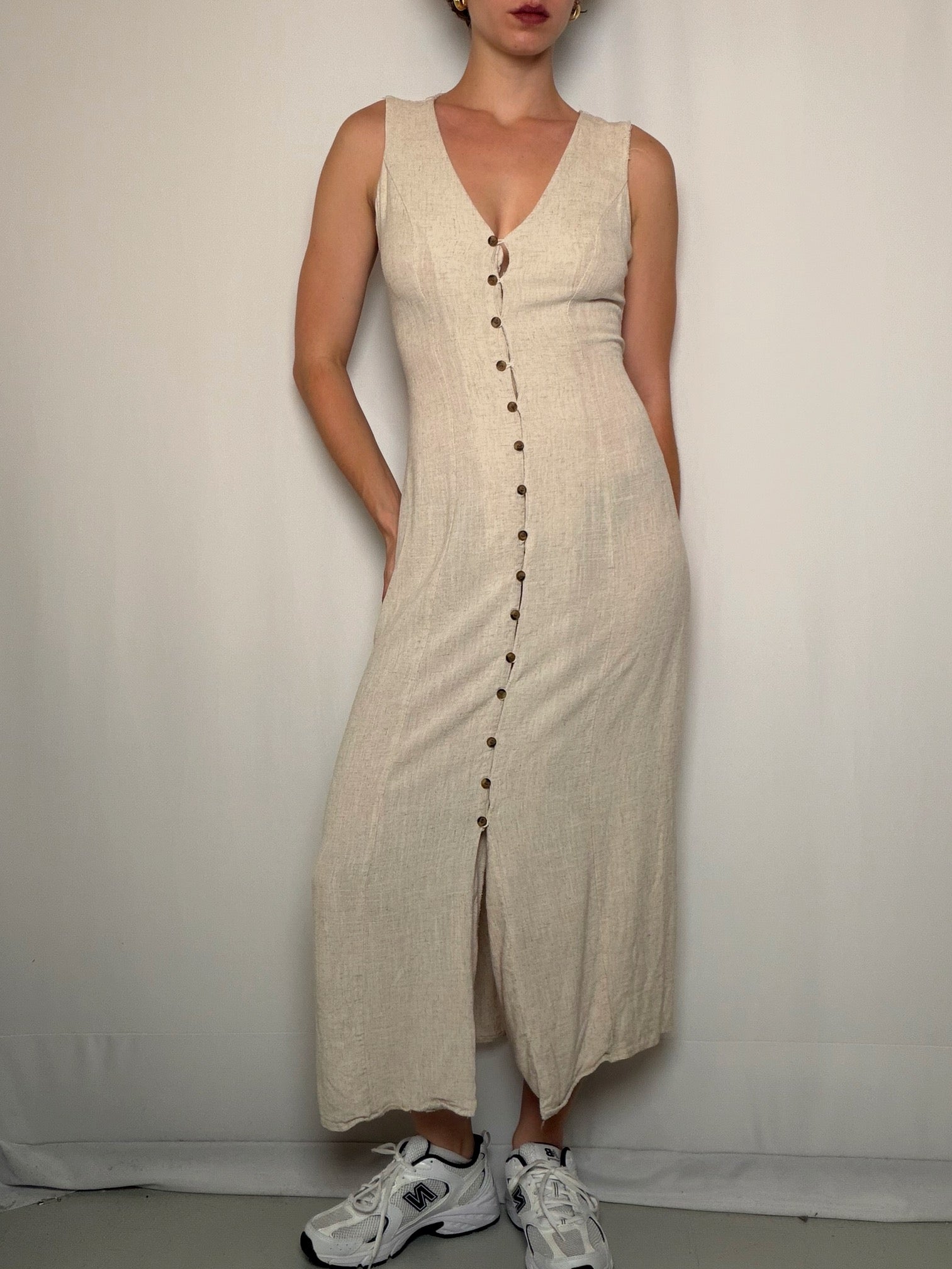 Robe beige en lin S vintage