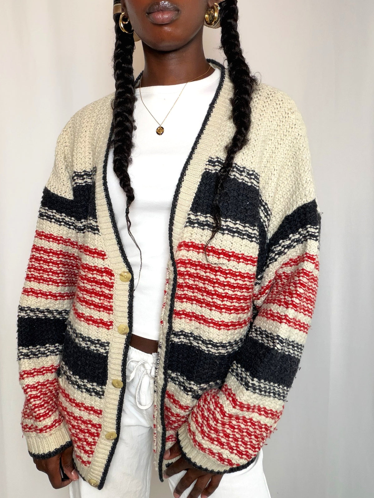 Cardigan oversized rayé L vintage