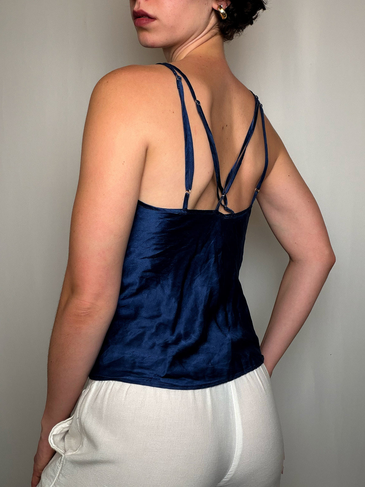 Top satiné bleu nuit S vintage