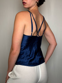 Top satiné bleu nuit S vintage
