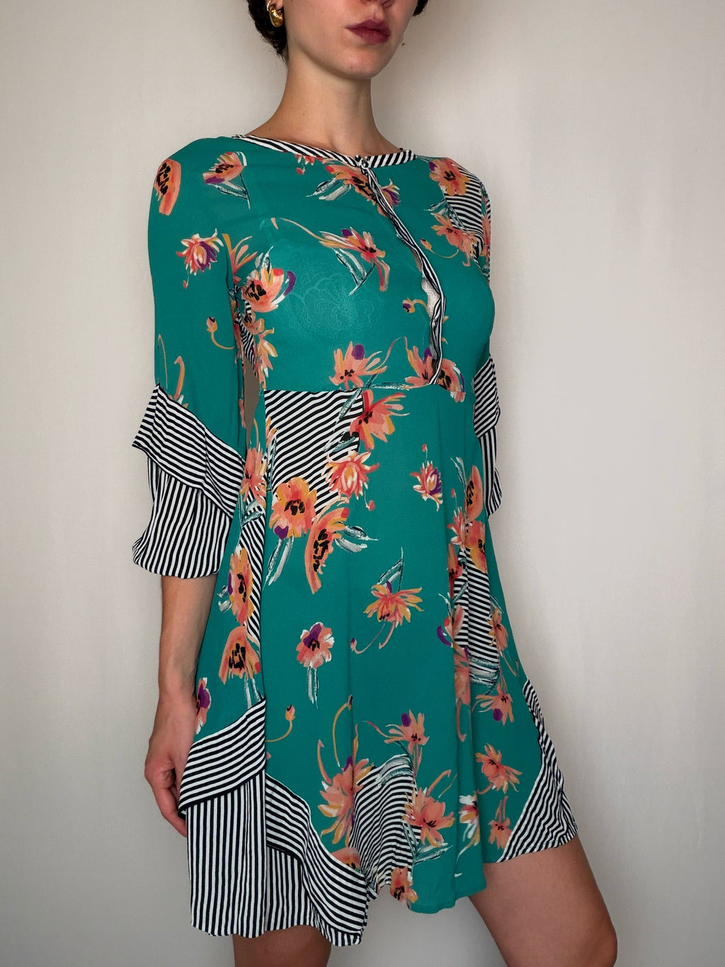 Robe Vert imprimé S/M vintage