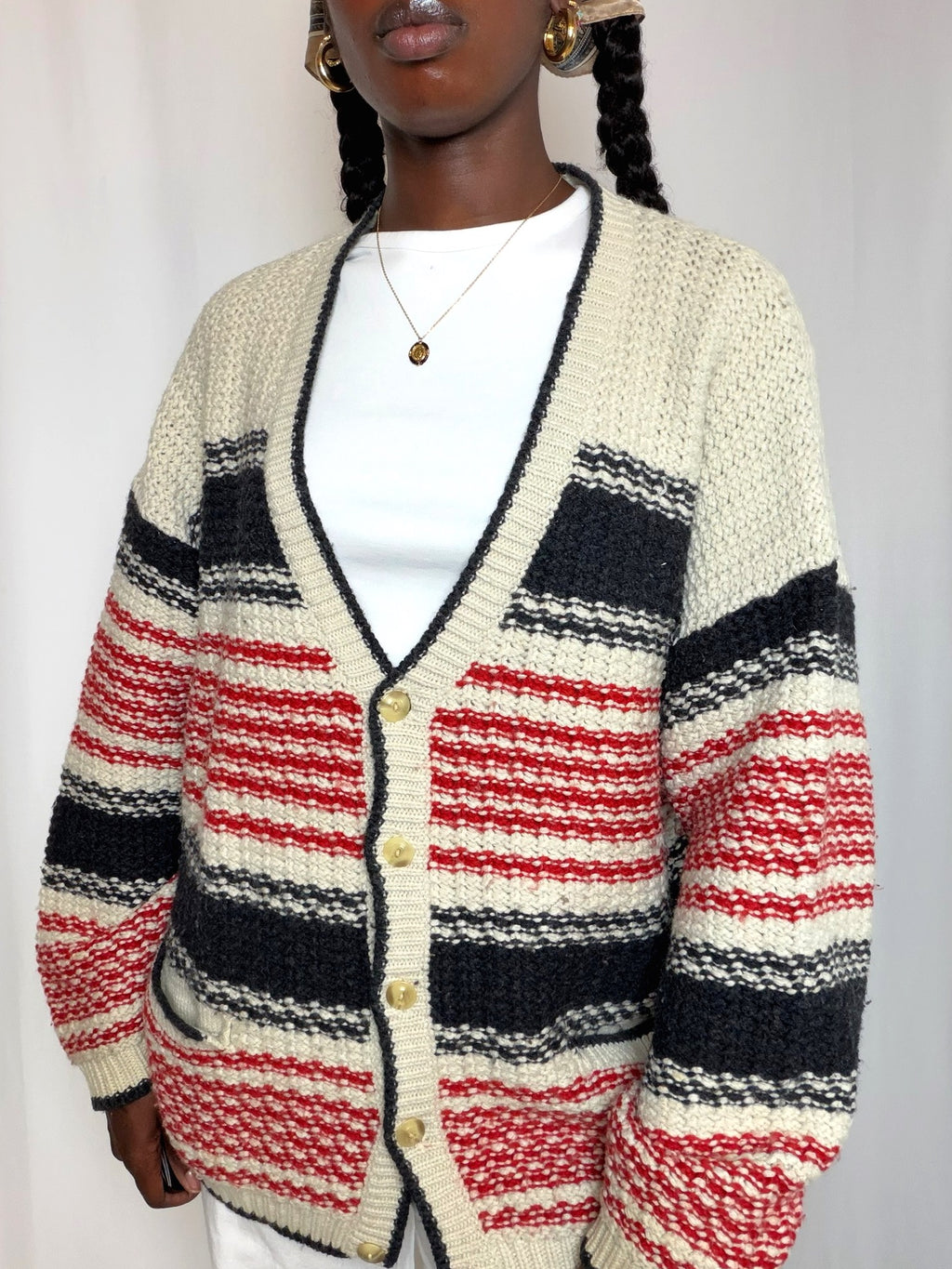 Cardigan oversized rayé L vintage