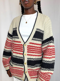 Cardigan oversized rayé L vintage