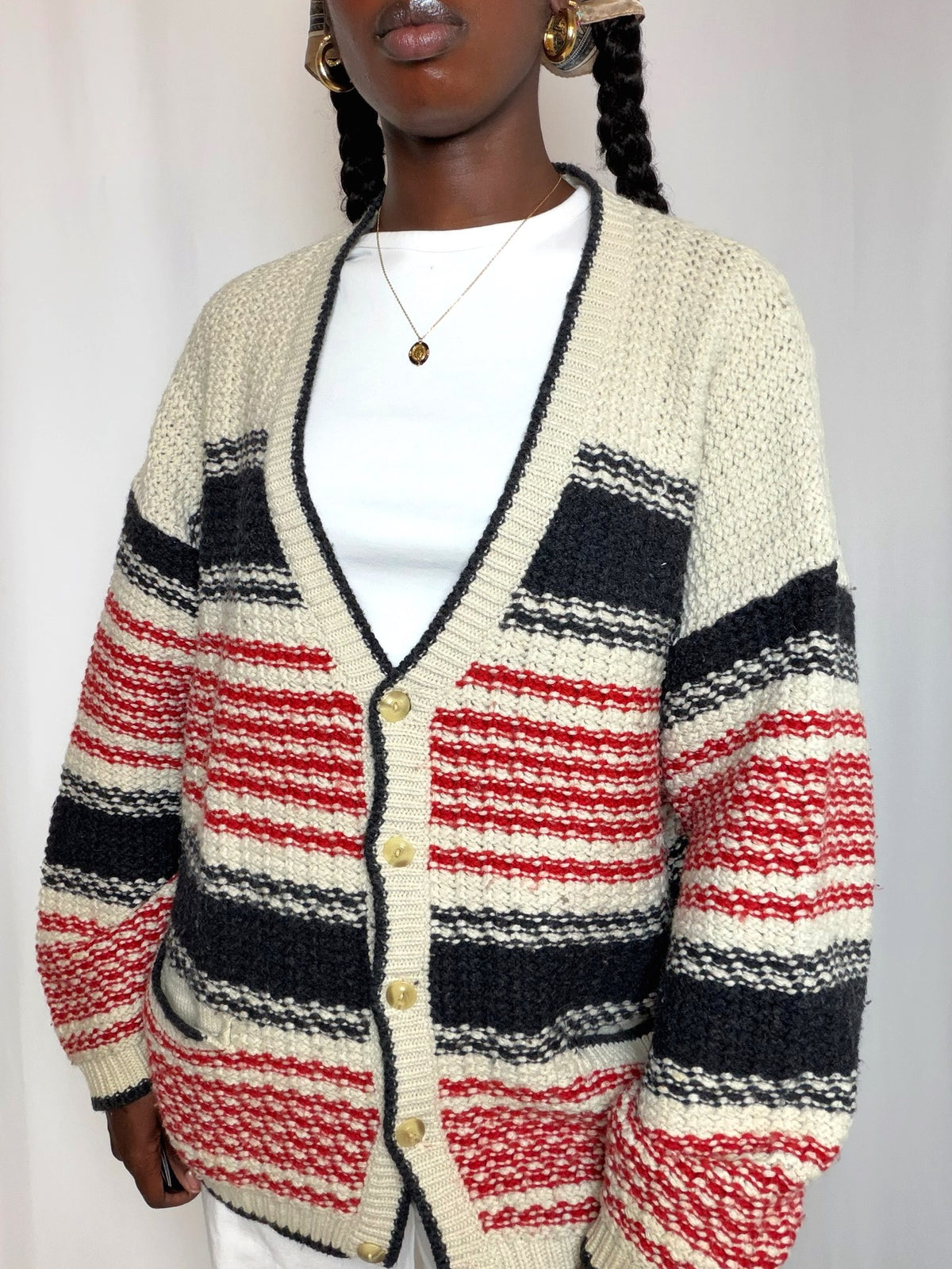 Cardigan oversized rayé L vintage